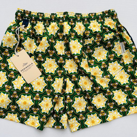 Peninsula Floral Print Swim Trunks Green / Yellow ( S ) - Picture 3 of 4